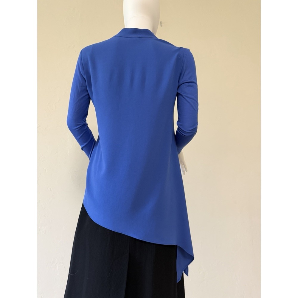 Escada Women's Crepe Tunic Blouse Blue Asymmetrical Hem V-Neck Long Sleeve 32 - Picture 6 of 12